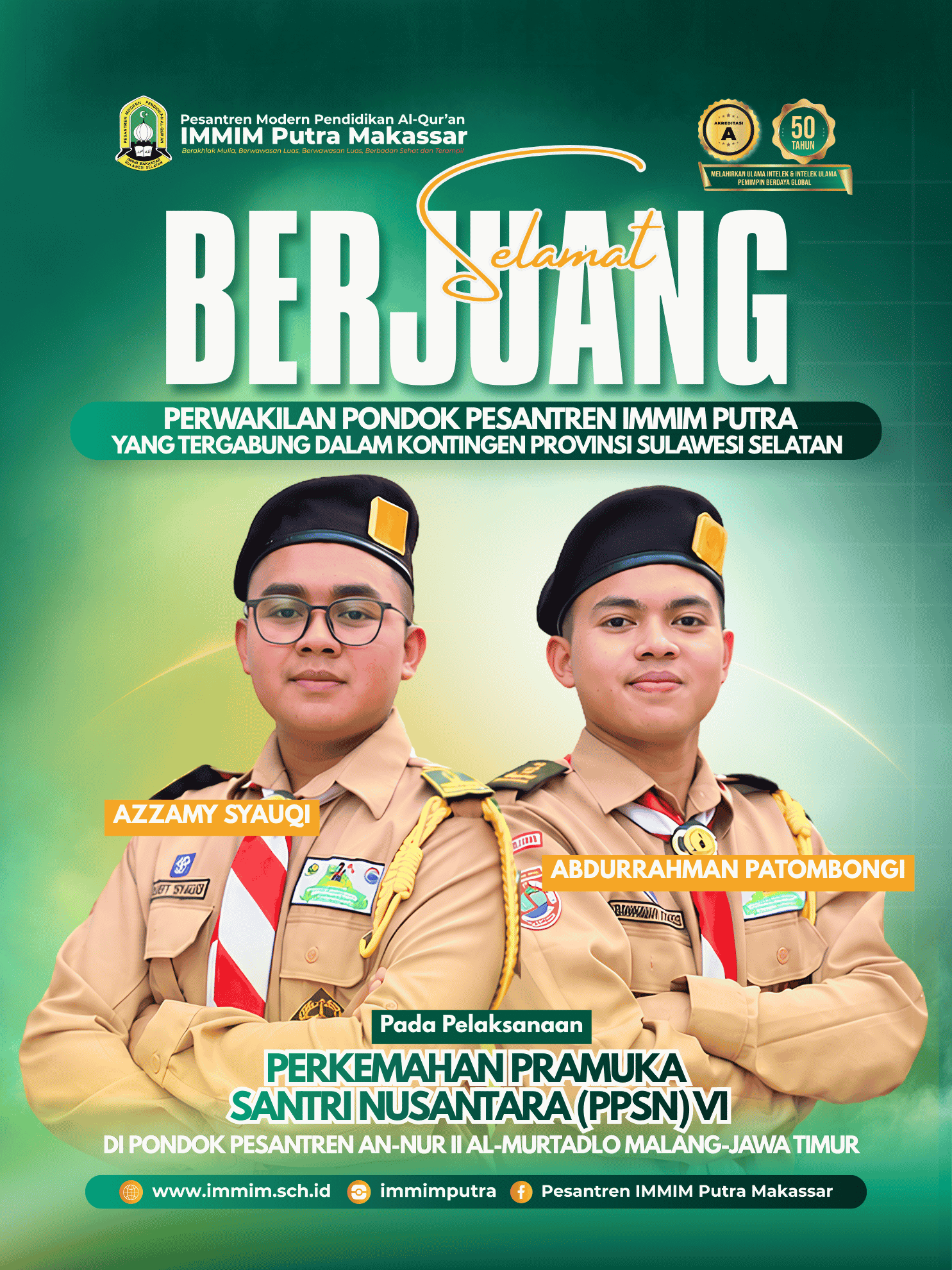 Dua Santri IMMIM Putra Wakili Sulawesi Selatan pada Perkemahan Pramuka Santri Nusantara VI 2026