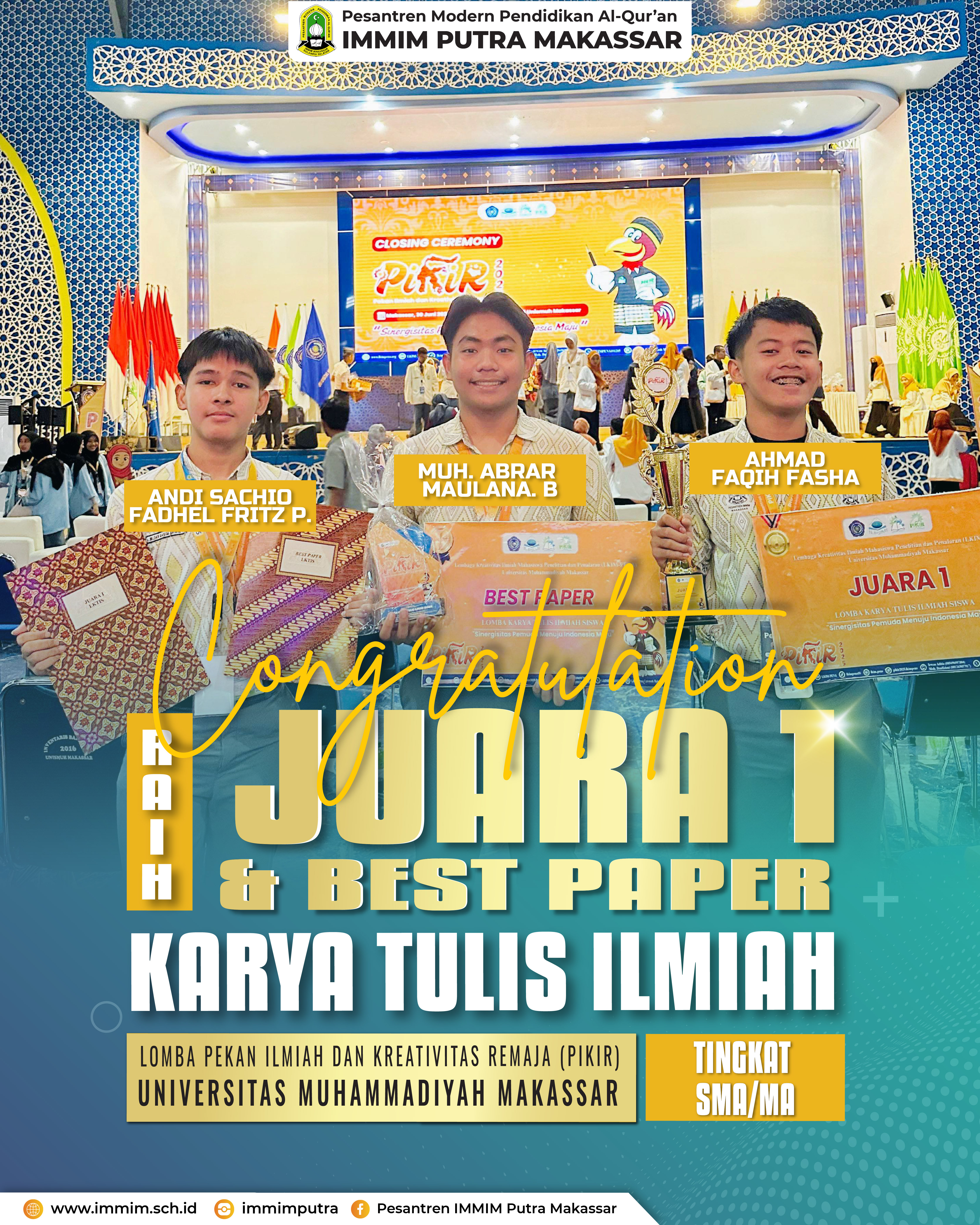Santri IMMIM Raih Juara 1 dan Best Paper pada Lomba Karya Tulis Ilmiah PIKIR 2025