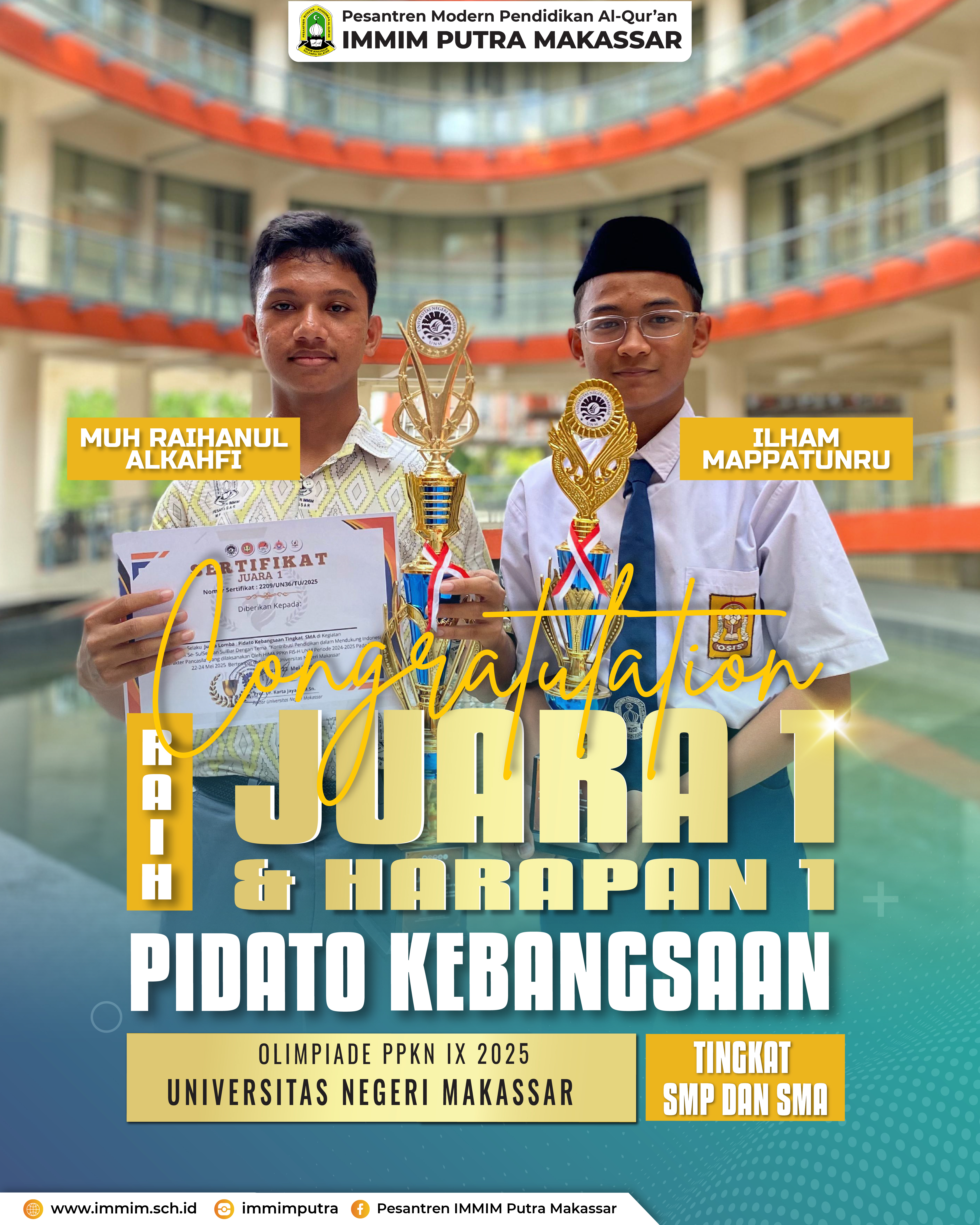 🎙️ Santri IMMIM Raih Juara 1 & Harapan 1 Lomba Pidato Kebangsaan pada Olimpiade PPKN IX 2025