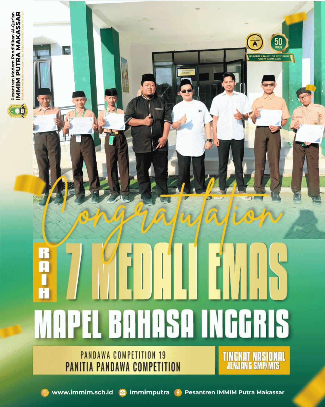 Tujuh Santri IMMIM Putra Makassar Borong 7 Medali Emas pada Pandawa Competition 19 Tingkat Nasional